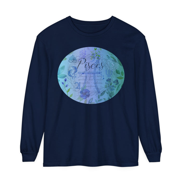 Pisces Unisex Garment-dyed Long Sleeve T-Shirt