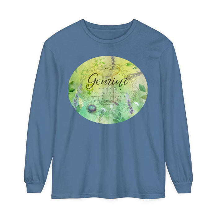 Gemini Unisex Garment-dyed Long Sleeve T-Shirt