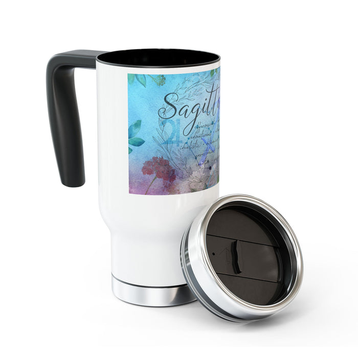 Sagittarius Stainless Steel Travel Mug with Handle, 14oz