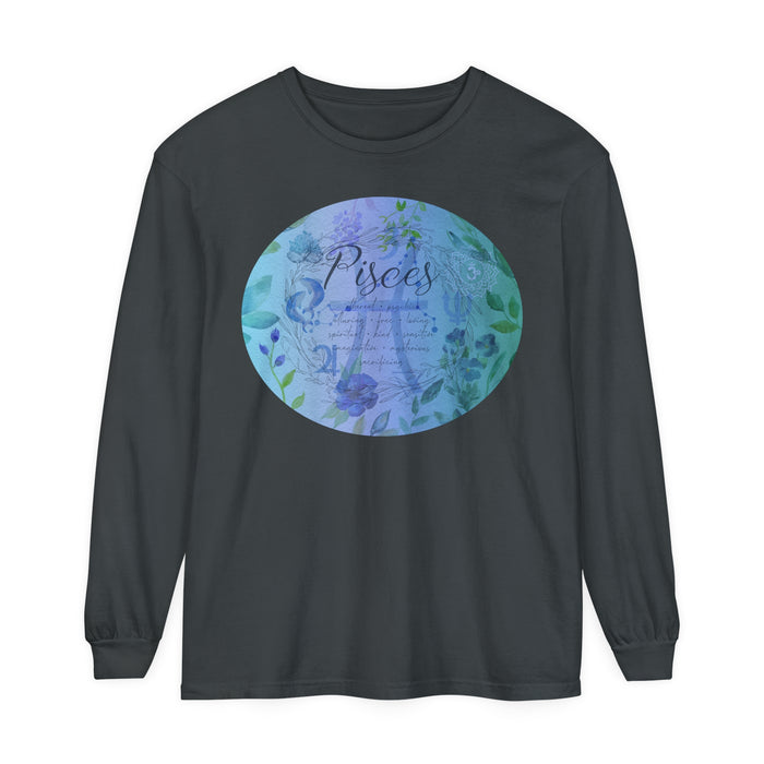 Pisces Unisex Garment-dyed Long Sleeve T-Shirt