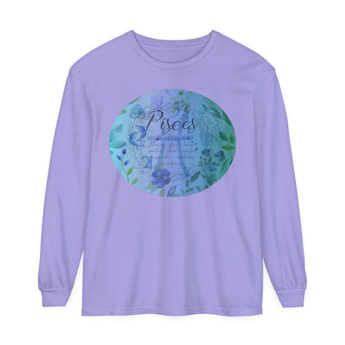 Pisces Unisex Garment-dyed Long Sleeve T-Shirt
