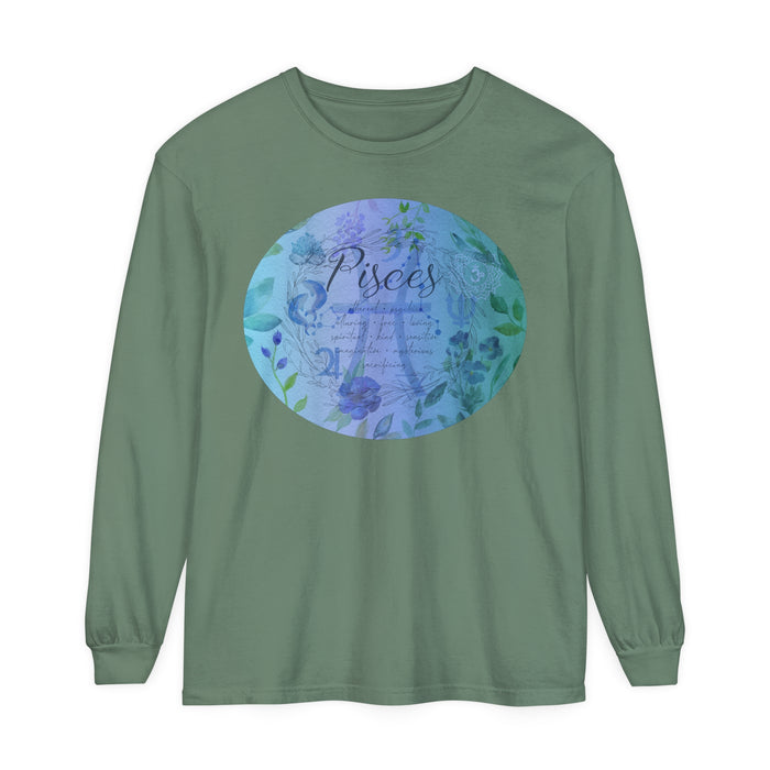 Pisces Unisex Garment-dyed Long Sleeve T-Shirt